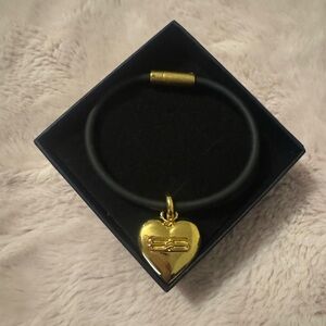 Balenciaga Black Bracelet with Gold Heart Pendant